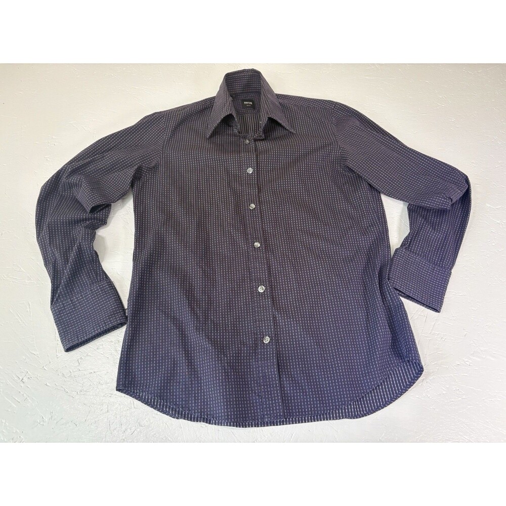 HUGO BOSS Men's Small Dark purple geometric Fitted Dress Shirt Long Sleeve